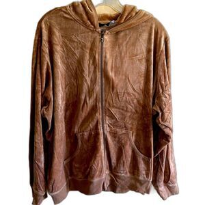 Vintage Y2K Velour Track Jacket Hoodie Tan Beige Neutral 3X